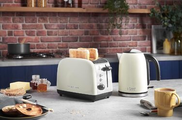 Тостер Russell Hobbs Colours Plus Edelstahl Creme на 2 тости, нержавіюча сталь - з підставкою для булочок, 6 режимів підсмажування, розморожування, Lift & Look, 1600 Вт