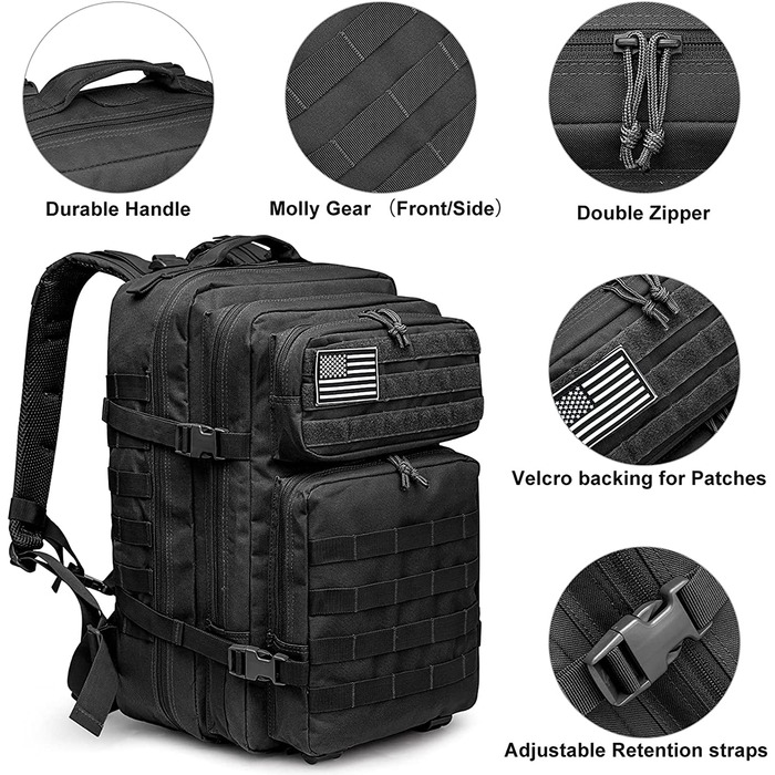 Тактичний рюкзак G4Free 40 л, військовий армійський рюкзак Molle для туризму, кемпінгу, трекінгу, полювання, чорний