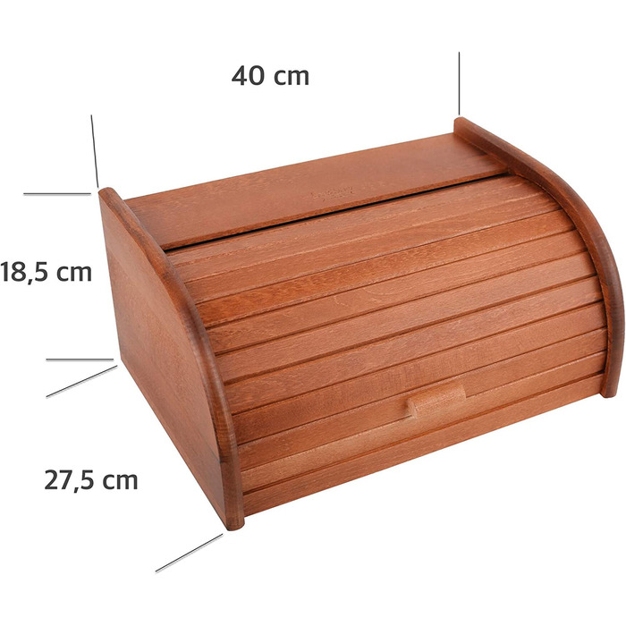 Дерев'яна хлібниця Creative Home Braun 38x28,5x17,5 см з роликовою кришкою – хлібний ящик для хліба, булочок, випічки, натуральна хлібниця для кухні