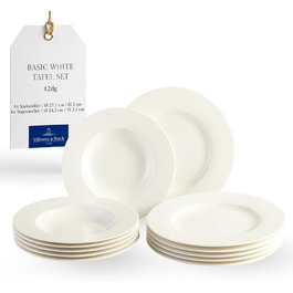 Набір столового посуду vivo by Villeroy & Boch Basic White, 12 предметів, білий, порцеляна, для 6 осіб, тарілки, супові та обідні, підходить для посудомийної машини, преміум-якість