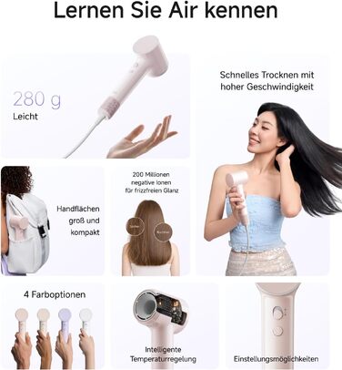 Фен для волосся Laifen Air, швидка сушка, вага 280 г, пастельно-рожевий