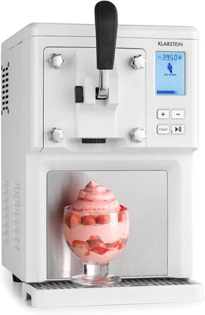 Машина для приготування морозива Klarstein Sweet Sundae, 1.5 л, компресор, 200 Вт, система видачі, авто-охолодження 3 год, авто-очищення, нержавіюча сталь, білий