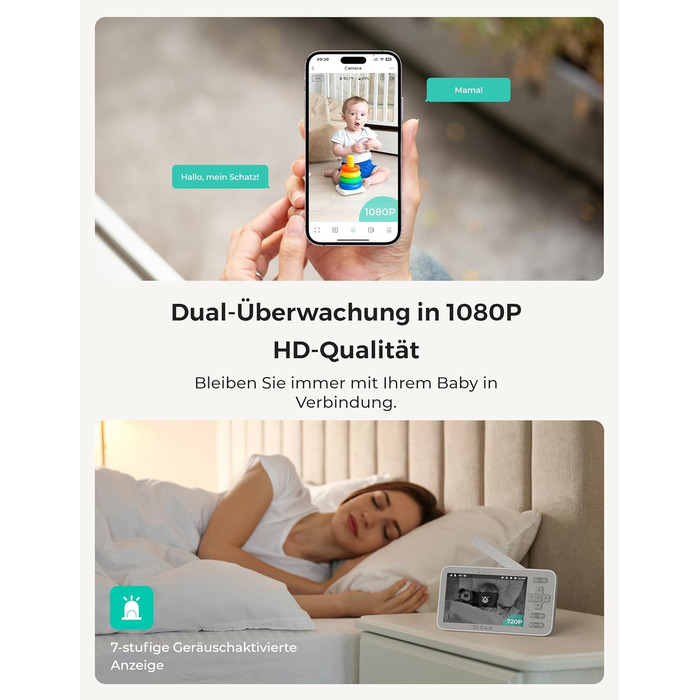 Відеоняня Dr.Care VistaView Lite WLAN з App-керуванням, Full HD 1080P камерою, розділеним екраном 720P, датчиком руху та ІЧ-нічним баченням (монітор 4