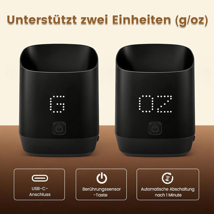 Ваги для кави Kaffeewaage 500г/0,1г, цифрові, з LED-дисплеєм, USB-C, IPX4, для еспресо, пуроверу та кавових зерен