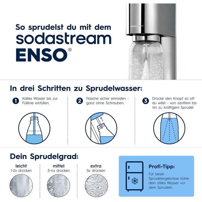 Сифон для газування води SodaStream ENSO з пляшкою 1л та циліндром CO2, сріблястий
