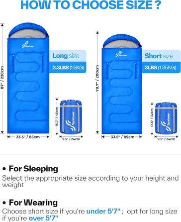 Спальний мішок Sportneer Outdoor (ковдра-спальник) 220×85 см, синій, температурний режим +10...+26 °C, з отворами для рук, 1.5 кг