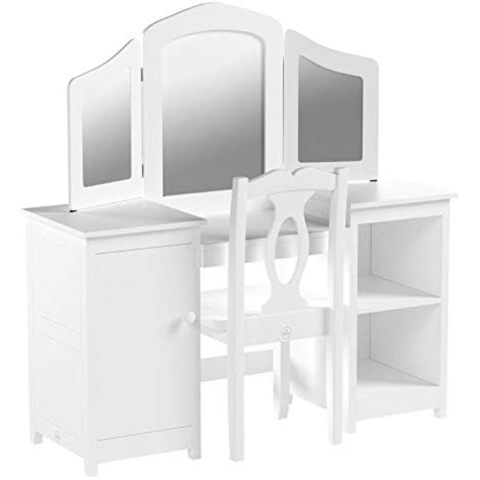 Дитячий туалетний столик KidKraft Deluxe з дзеркалом і стільчиком, білий, дерев'яний, для дітей, з шухлядами, меблі для дитячої кімнати, 13018
