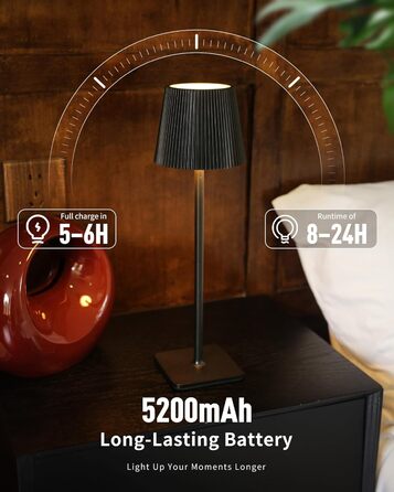 LED настільна лампа LuminexDesigns бездротова з акумулятором 5200mAh – димерна нічна лампа з тривалим часом роботи, IP54 вологостійка – для спальні, офісу, саду, декору, біла (3000K/4500K/6000K)