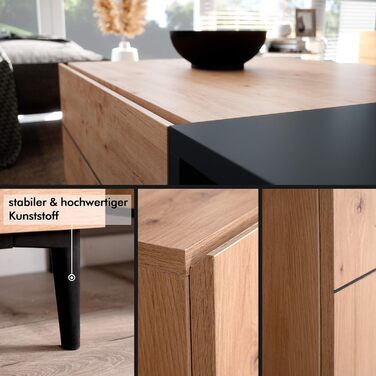 Журнальний стіл Newfurn чорний, дикий дуб, вінтаж індастріал, 100x40x55 см, для вітальні, у стилі лофт
