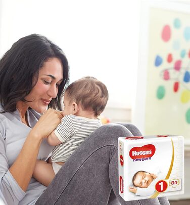 Підгузки Huggies Newborn для новонароджених, розмір 1 (2-5 кг), з індикатором вологості, 84 шт, велика упаковка