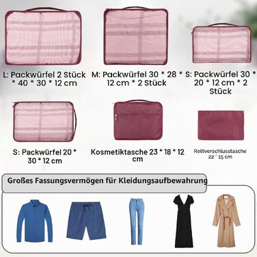 Набір органайзерів для подорожей Packing Cubes (12 предметів), сумки-органайзери для валізи та одягу, бордовий