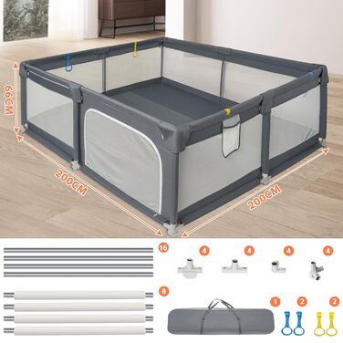 Дитячий манеж IBVIVIC 150x180 см, захисний ігровий загороджувач з дихаючої сітки, 300D оксфорд, протиковзка основа, для немовлят і малюків, темно-сірий