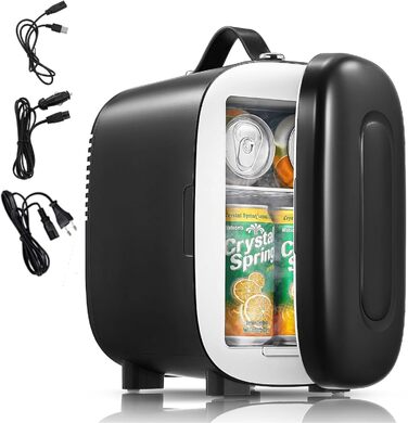 Міні холодильник FOHERE 5 літрів / 6 банок, USB живлення, 220V AC/12V DC, для напоїв та косметики, білий (чорний)