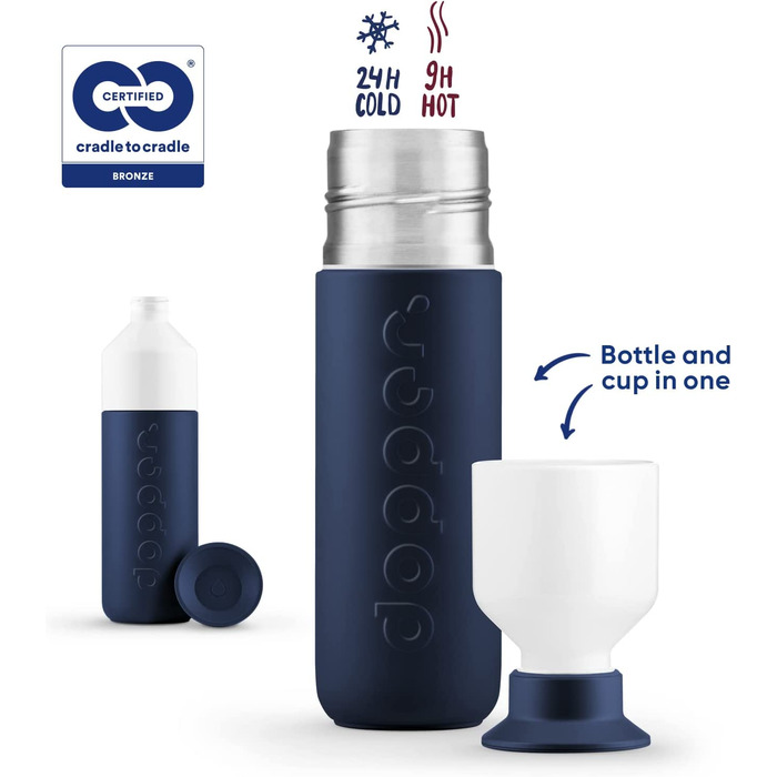 Термос Dopper Breaker Blue 350 мл – нержавіюча сталева термочашка для кави, чаю, подвійні стінки, тримає 24 год холод, 9 годин тепло, герметична, для напоїв, синя