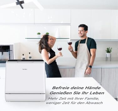 Hermitlux Міні посудомийна машина, настільна, для дому та кемпінгу, з водопідключенням і без, 43 см, на 4 комплекти, 175 кВт·год/рік, біла
