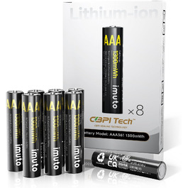 Набір літієвих акумуляторів imuto AAA 1.5V 1300mWh (8 шт.) з зарядним пристроєм, 2500 циклів перезарядки