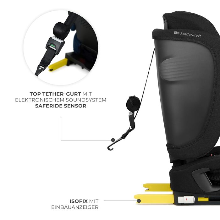 Автокрісло Kinderkraft FIX2GO i-Size 76-150 см (15 міс - 12 років), ISOFIX, Top Tether, SPS+, H-GUARD+, сіре (Black)