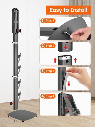 Підставка для пилососа Dyson Gen5, V16, V15, V12, V11, V10, V8, V7, V6 — металева стійка без свердління, 4 гачки для аксесуарів, темно-сіра