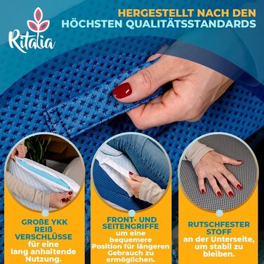 Ортопедична подушка Ritalia VENENKISSEN для ніг з memory foam – 3 положення, 64x43x24 см, блакитна