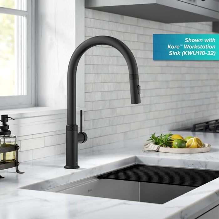 Змішувач кухонний Kraus KPF-3104SFS Oletto чорний матовий з витяжкою, 44 см