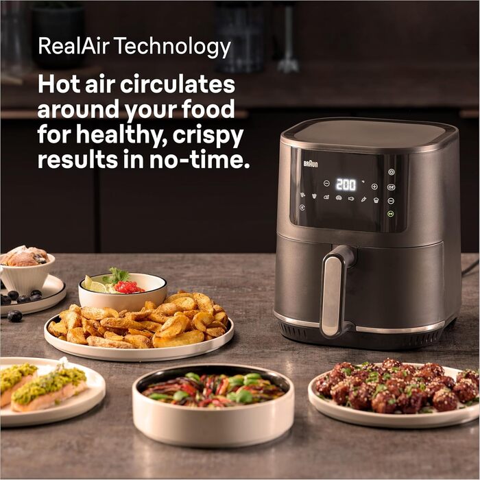 Фритюрниця повітряна Braun MultiFry 3 HF 3030, 4.3 л, 1500 Вт, цифрове керування, 8 програм, чорна