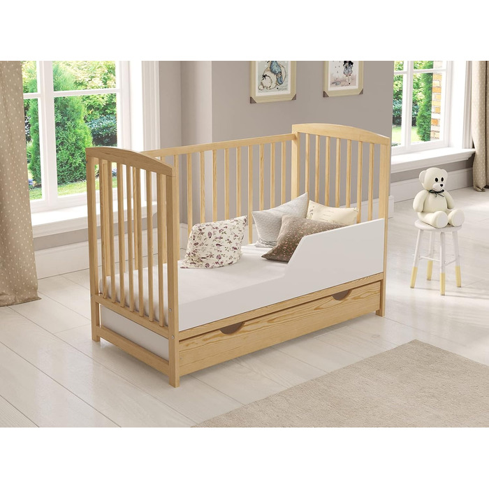 Дитяче ліжечко Love For Sleep Jacob 120x60 см з матрацом Aloe Vera, дерев'яне, букове, для новонароджених, що трансформується, бортики, дитяче ліжко