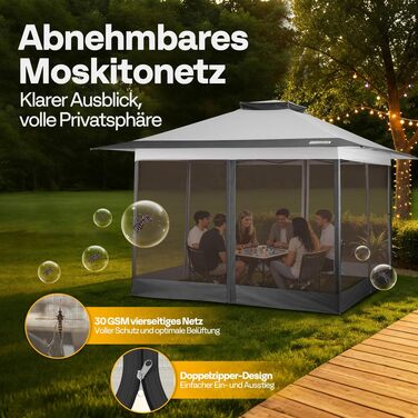 VIVOHOME Павільйон 3.3 x 3.3 м водонепроникний з москітною сіткою для подвір'я, кемпінгу, пікніків, вечірок - сірий/чорний