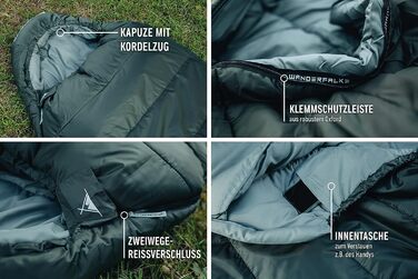 Преміум спальник WANDERFALKE Alpinist для кемпінгу та туризму, 3-4 сезони, температурний режим +5°C до -10°C