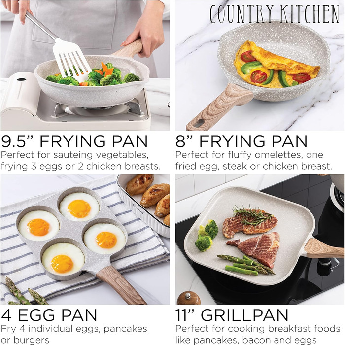 Набір посуду Country Kitchen з алюмінію з антипригарним покриттям, 11 предметів, кремовий колір – для щоденного приготування їжі