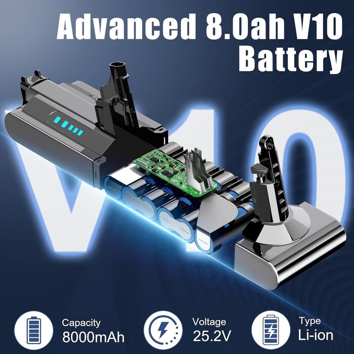 Акумулятор Li-ion V10 8000mAh/8.0Ah для пилососа Dyson V10 SV12 Animal Absolute Motörhead Fluffy Total Clean сіро-коричневий