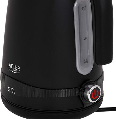 Електрочайник Adler AD 1295b, 1,7 л, нержавійка, LCD-дисплей, терморегулятор, чорний