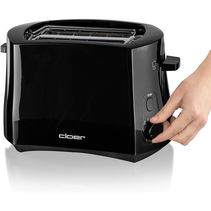 Тостер Cloer 3310 Cool-Wall 825 Вт, для 2 тостів, з підставкою для булочок, кришкою для крихт, функцією додаткового підйому, чорний