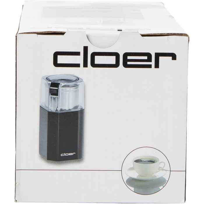 Електрична кавомолка та млинок для спецій Cloer 7580, 200 Вт, для кавових зерен, спецій, горіхів і зернових, знімний контейнер з нержавіючої сталі, чорний