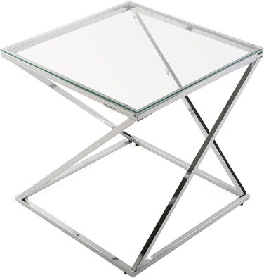 Стіл журнальний Versa Trento, скло і метал, срібний, 51x51x51 см, для вітальні, спальні чи кухні, сучасний низький стіл