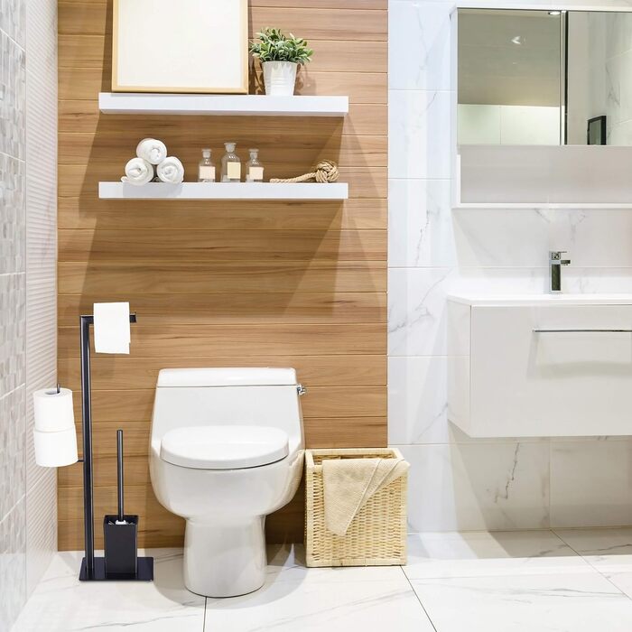 WC набір Relaxdays з тримачем для туалетного паперу, підлоговий, для ванної, 72x25x20 см, тримач для йоржика, чорний