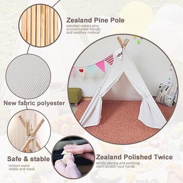 Kinder Tipi Zelt - класичне індіанське намет для дітей, бавовняний намет для дівчаток та хлопчиків з сумкою, складане ігрове домік для дому або на вулицю
