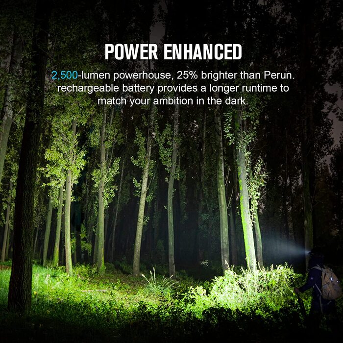 Налобний ліхтар OLIGHT Perun 2, 2500 люмен, 166 м, USB-зарядка, 5 режимів, таймер, акумулятор для бігу, риболовлі, кемпінгу, синій