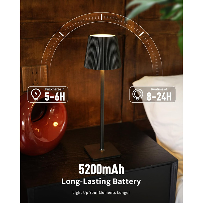 LED настільна лампа LuminexDesigns бездротова з акумулятором 5200mAh – димерна нічна лампа з тривалим часом роботи, IP54 вологостійка – для спальні, офісу, саду, декору, біла (3000K/4500K/6000K)