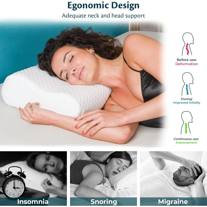 Ортопедична подушка для шиї з Memory Foam HART 55x35x13/11 см. Підтримка шиї, антихрап, знімний чохол.
