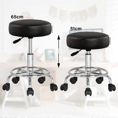 Стілець на колесах Casaria, регульований, обертовий, 10 см м'яка підкладка, 360° обертання, висота сидіння 51-65 см, з підніжкою, для кухні та офісу, чорний