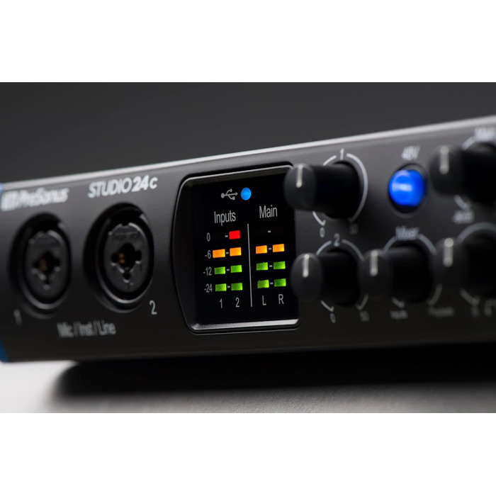 Аудіоінтерфейс PreSonus Studio 24c USB-C для запису, стрімінгу та подкастингу з програмним забезпеченням (2 мікрофонні преампи/2 виходи)