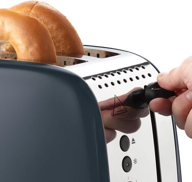 Тостер Russell Hobbs Colours Plus Edelstahl на 2 тости, сірий. З широкими слотами, підставкою для булочок, 6 режимів підсмажування, розморожуванням, функцією Lift & Look, 1600 Вт