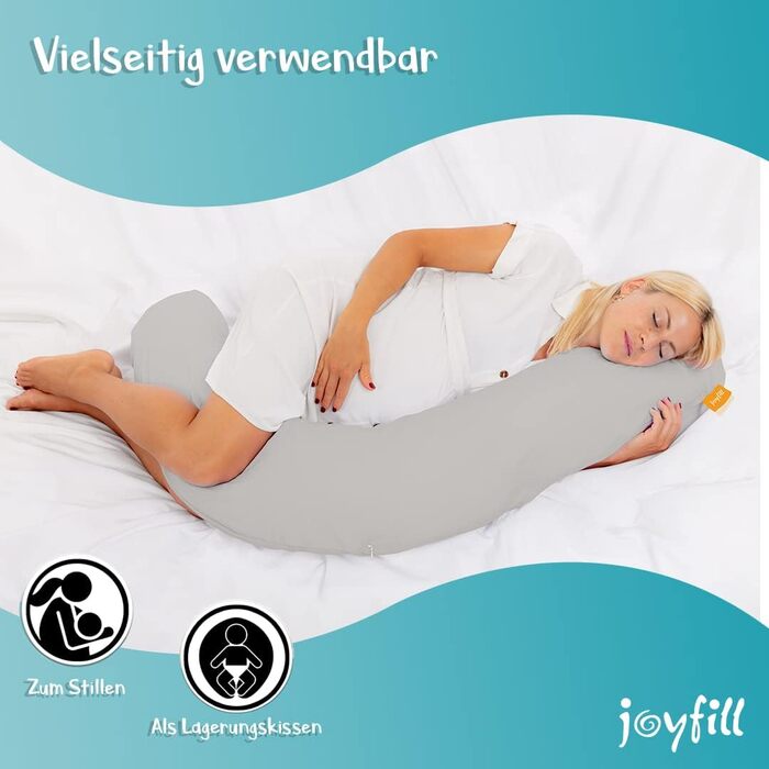 Подушка для годування Joyfill® Premium з мікроперлин - для сну та годування, м'яка та тиха, для сну на боці, 100% Made in Germany, сірий колір