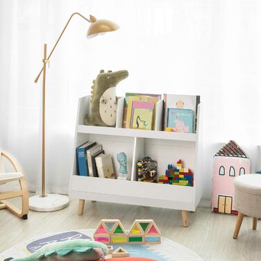 Дитячий стелаж SoBuy KMB19-W з 5 полицями, білий, масив дерева, 86x77x36 см – книжкова шафа та органайзер для іграшок