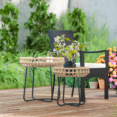 Outsunny Набір з 2 бічних столів Poly Rattan Ø60/41 см Круглий стійкий до погодних умов садовий стіл з регульованими подушечками для ніг X-Legs Відкритий балконний столик Журнальний столик Садові меблі для саду, балкон коричневий