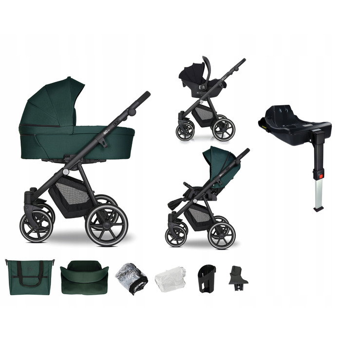 Багатофункціональний дитячий візок 4в1 EMJOT EQ 2.0, зелений (f.Cosmo), база Isofix