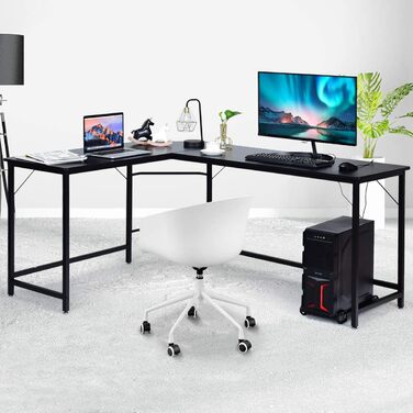 Кутовий комп'ютерний стіл COSTWAY L-подібний, дуб натуральний, 168x125x74 см, з підставкою для системного блоку, для домашнього офісу та геймінгу