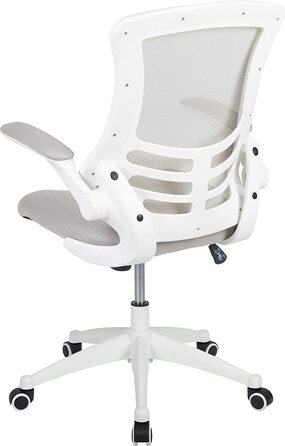 Ергономічне офісне крісло Flash Furniture, сітка, середньої висоти, з відкидними підлокітниками, світло-сіра сітка/білий каркас, 64.77x62.23x104.78 см
