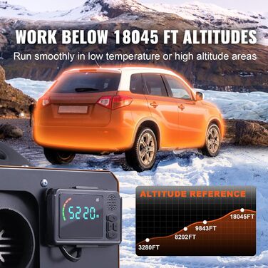 Автономний дизельний опалювач VEVOR 12V 5kW з LCD-дисплеєм, пультом дистанційного керування та Bluetooth, 0.16-0.52 л/год, помаранчевий