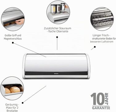 Контейнер для зберігання хліба Brabantia Rollbrotkasten, серія Brilliant Steel (з бічними стінками)